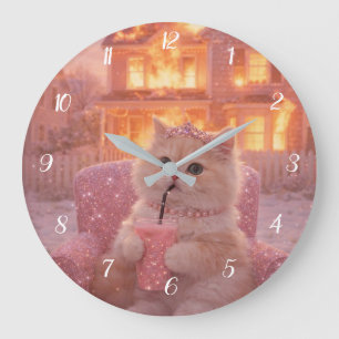 Grande Horloge Ronde Calmer la princesse chat pendant le chaos total