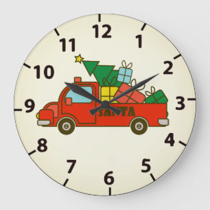 Grande Horloge Ronde camion de père noël vue latérale Joyeux Noël