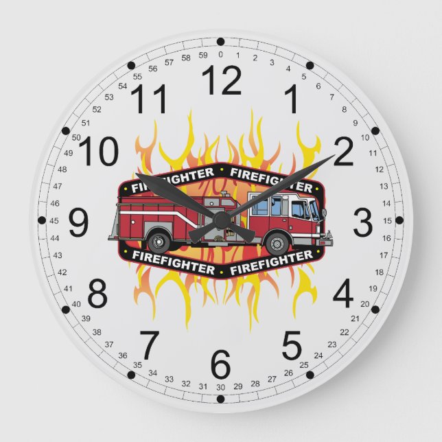 Grande Horloge Ronde Camion de pompiers de sapeur-pompier (Recto)