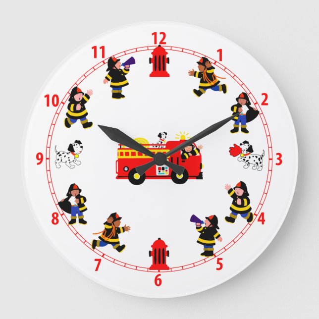 Grande Horloge Ronde Camion d'incendie avec pompiers occupés (Recto)