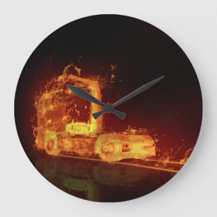Grande Horloge Ronde Camion feu rouge dans les flammes d'incendie