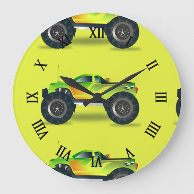 Grande Horloge Ronde Camion Monster sur le vert citron (Recto)