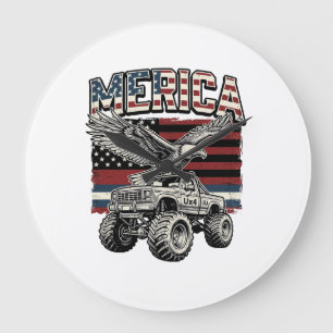 Grande Horloge Ronde Camion Monstre Aigle d'Amérique Vintage Patriotiqu
