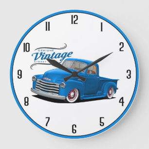 Grande Horloge Ronde Camion vintage bleu