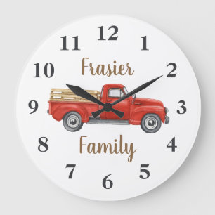 Grande Horloge Ronde Camionnette Rouge Vintage Classique