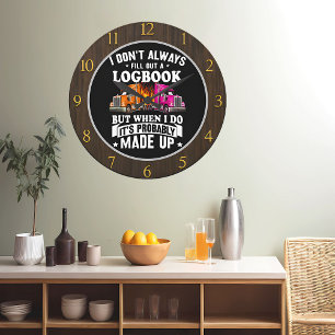 Grande Horloge Ronde Camions colorés en bois humoristique et citations 