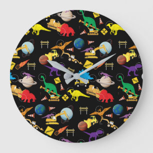 Grande Horloge Ronde Camions de construction Astronaut Dinosaures dans 