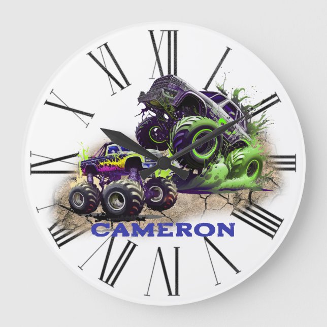 Grande Horloge Ronde Camions Monster dans la boue (Recto)