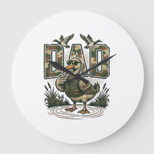 Grande Horloge Ronde Camo Canard Papa Design T-Shirt Gravure Vintage_1