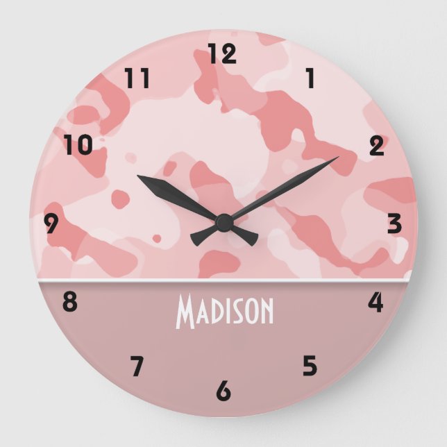 Grande Horloge Ronde Camo rose bébé; Personnalisé (Recto)