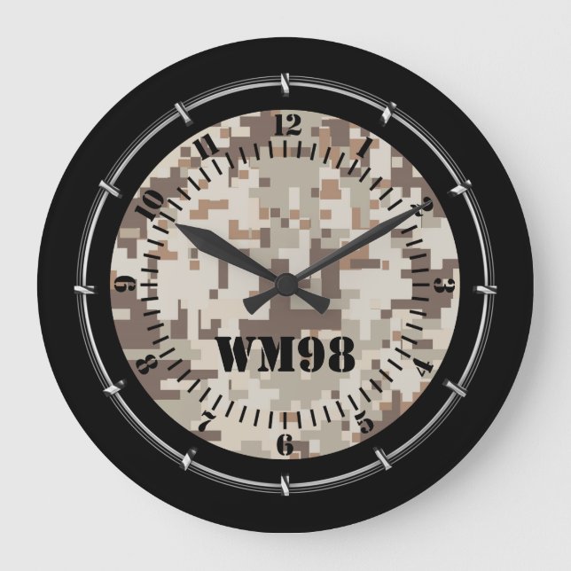 Grande Horloge Ronde Camouflage Beige Désert personnalisé sur un (Recto)