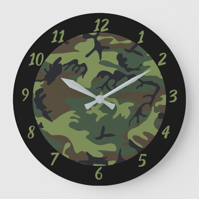 Grande Horloge Ronde Camouflage Green Black Military Theme (Recto)