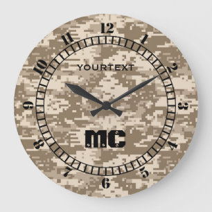 Grande Horloge Ronde Camouflage numérique beige du désert Personnalis