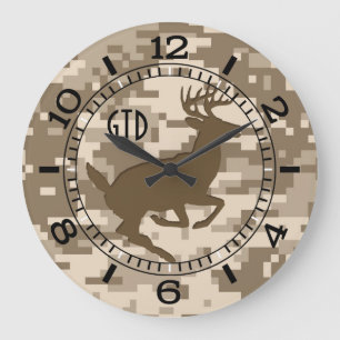 Grande Horloge Ronde Camouflage numérique du désert Saut de cerfs Monog