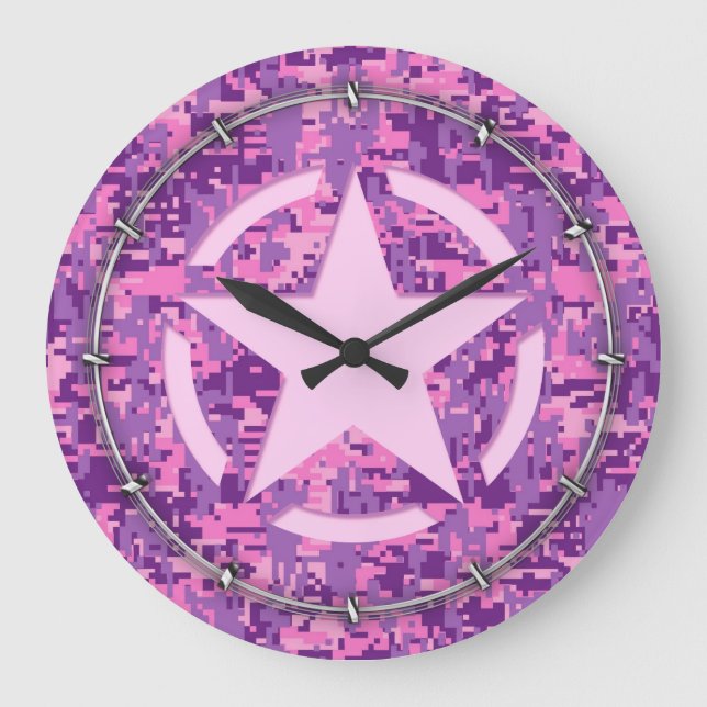Grande Horloge Ronde Camouflage numérique rose-chaud (Recto)