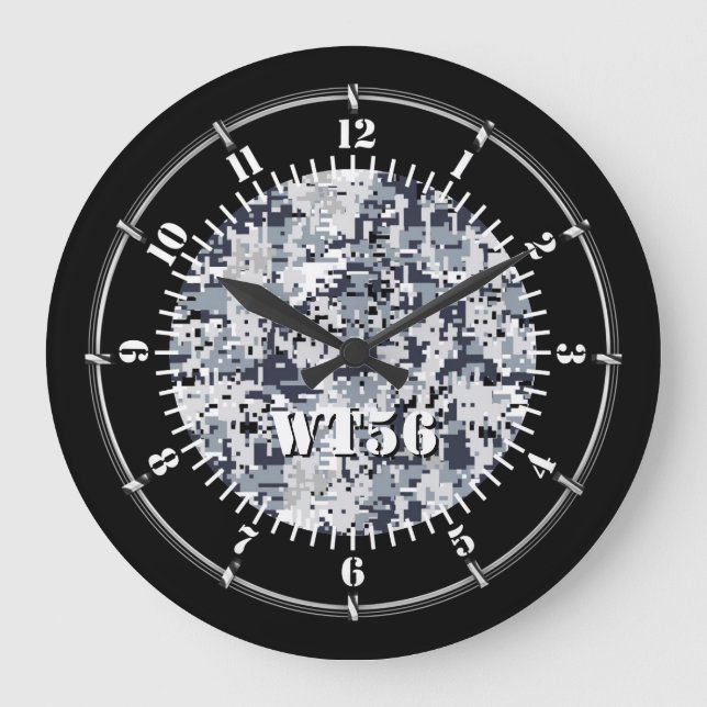 Grande Horloge Ronde Camouflage urbain gris personnalisé sur un (Recto)