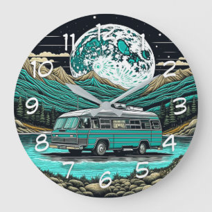 Grande Horloge Ronde Camper turquoise Vintage RV dans les montagnes Ret