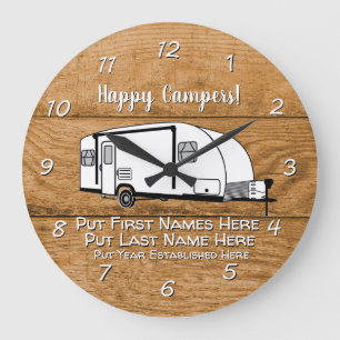 Grande Horloge Ronde Camping Générique Travel Trailer conception bois