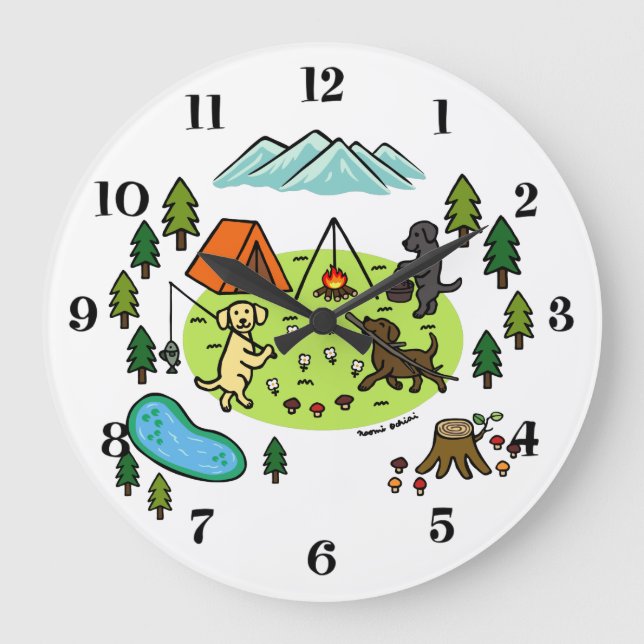 Grande Horloge Ronde Camping Trois Labradors (Recto)