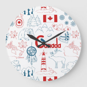 Grande Horloge Ronde Canada Motif de symboles