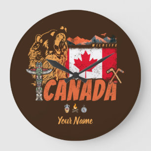 Grande Horloge Ronde Canada vintage flag and grizzly