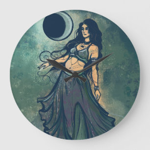 Grande Horloge Ronde Cancer Zodiac Lune Enfant Déesse Danseur du ventre