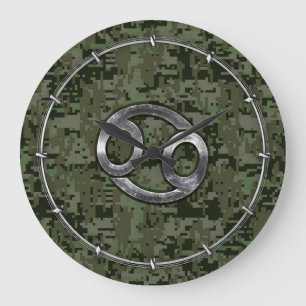 Grande Horloge Ronde Cancer Zodiac Sign on Green Digital