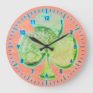 Grande Horloge Ronde Canvas clover colorful pastel arty