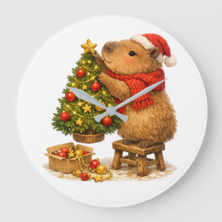 Grande Horloge Ronde Capybara de Noël décorant l'arbre