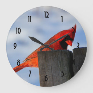 Grande Horloge Ronde Cardinal rouge sur la souche en bois