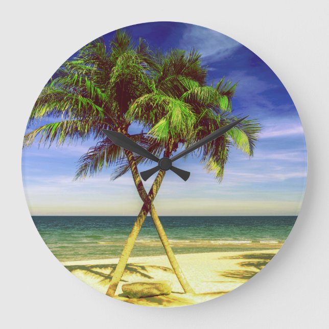Grande Horloge Ronde Caribbean Palm Tree Tropical Island (Recto)