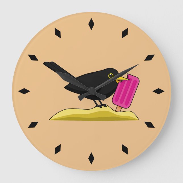 Grande Horloge Ronde Caricature Blackbird Manger Une Crème De Glace (Recto)