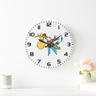 Grande Horloge Ronde Caricature de cigogne avec lunettes et paquet bébé