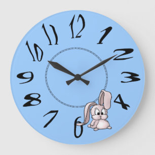 Grande Horloge Ronde Caricature de lapin rose mignon
