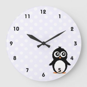 Grande Horloge Ronde Caricature de pingouin mignon