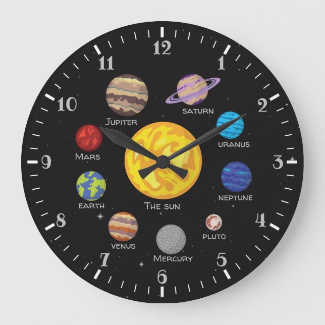 Grande Horloge Ronde Caricature du système solaire dessinant des planèt (Recto)