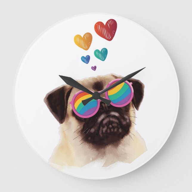 Grande Horloge Ronde Carlin Chien avec Coeurs Saint-Valentin (Recto)