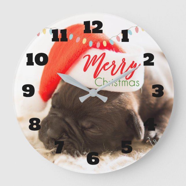 Grande Horloge Ronde Carlin mignon de chiot dans Noël rouge de (Recto)