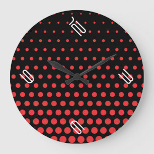 Grande Horloge Ronde Carmine rose Polka point noir moderne