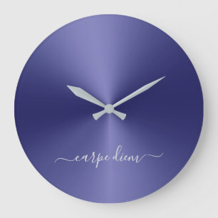Grande Horloge Ronde Carpe Diem Marine Bleu Style métallique Acrylique