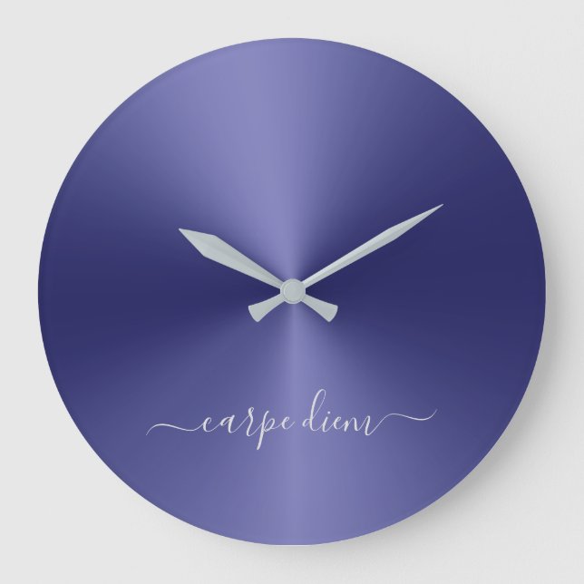 Grande Horloge Ronde Carpe Diem Marine Bleu Style métallique Acrylique (Recto)