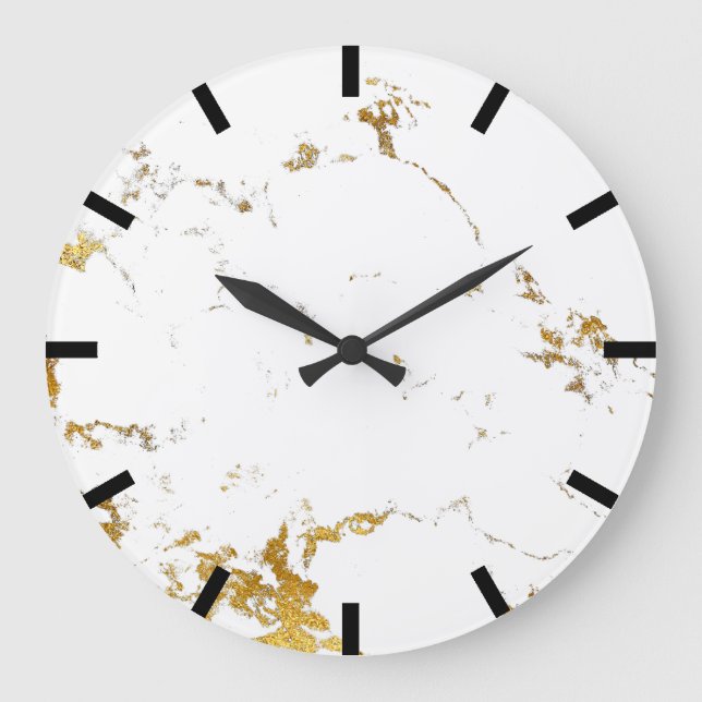 Grande Horloge Ronde Carrara Marbre blanc Lux or Pierre noire (Recto)