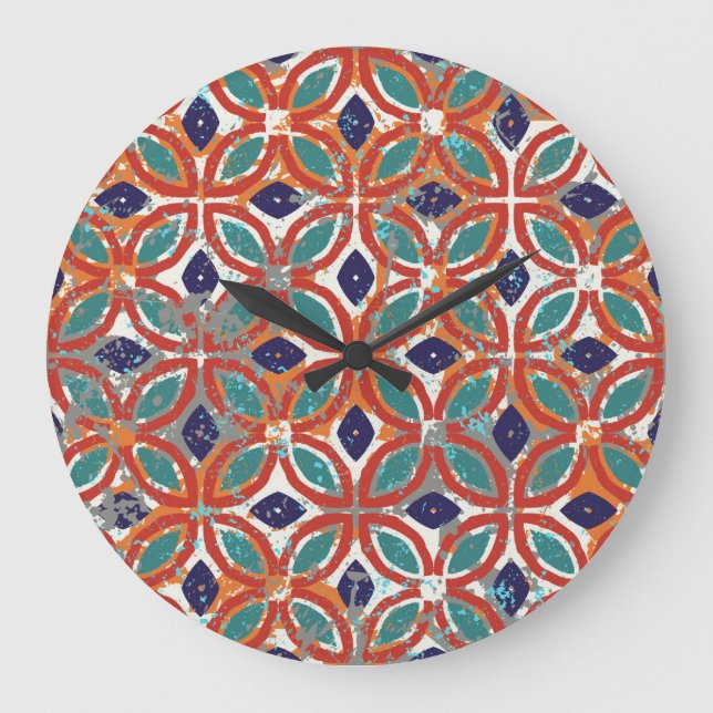 Grande Horloge Ronde Carreaux géométriques : arrière - plan ethnique vi (Recto)