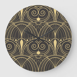 Grande Horloge Ronde Carreaux géométriques Art Déco Luxe.