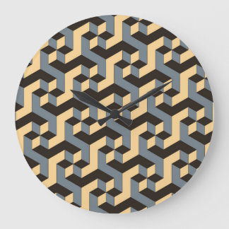 Grande Horloge Ronde Carreaux géométriques complexes en ivoire argenté