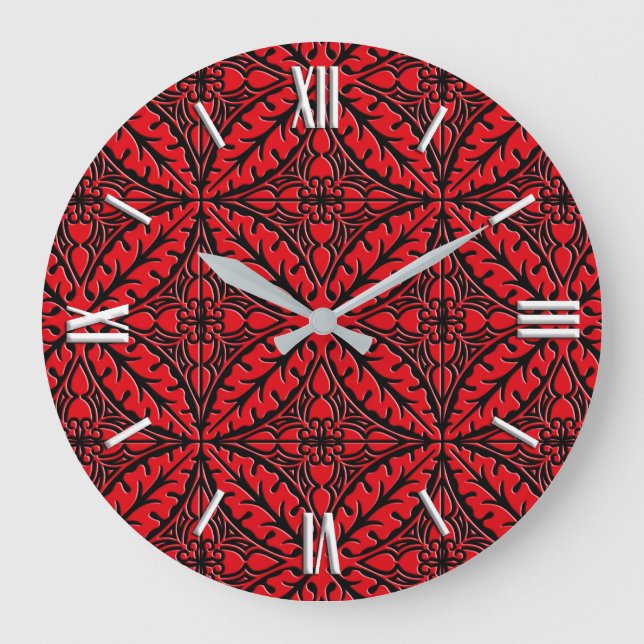 Grande Horloge Ronde Carreaux marocains - rouge foncé et noir (Recto)