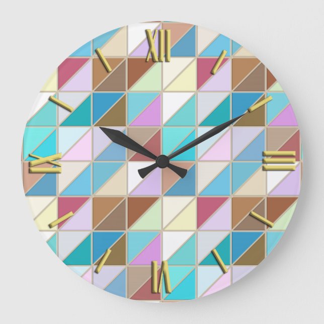 Grande Horloge Ronde Carreaux mosaïques - Pastels et tons terre (Recto)