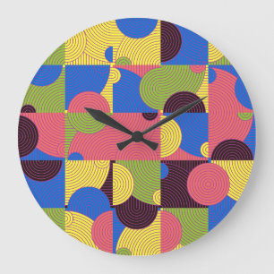 Grande Horloge Ronde Carreaux vintages Retro Motif des années 1960