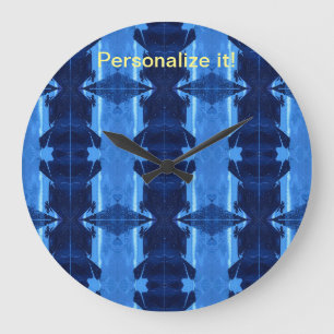 Grande Horloge Ronde Carrelage et miroir psychédélique bleu & blanc des