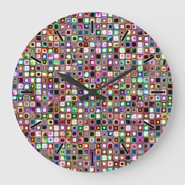 Grande Horloge Ronde Carrelage Mosaïque Funky Motif Aux Tons Bijoux (Recto)